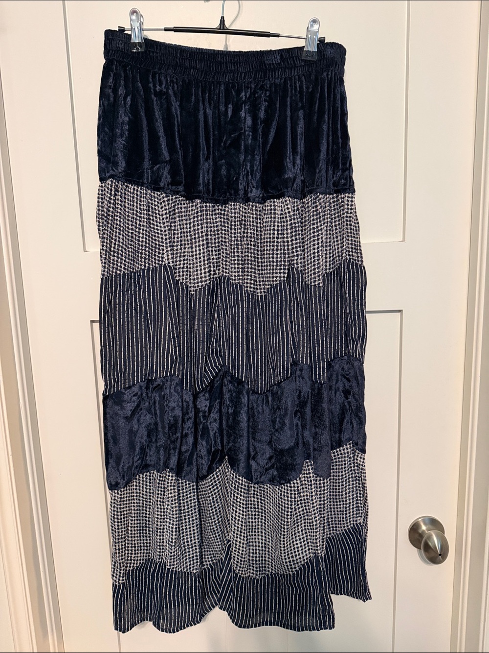 Agapo NWT 90s Deadstock Navy Tiered Cottagecore Maxi Skirt with Mixed Textures